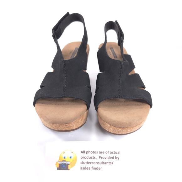Collection by Clarks Casual Cork Wedge Sandal Womens Size 5.5 15260 Black - Picture 2 of 9